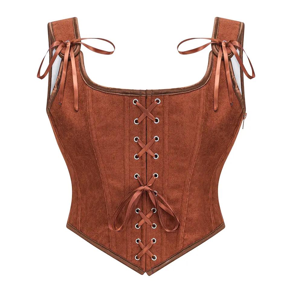 Victorian Corset Top - Brown Lace-Up Waist Trainer