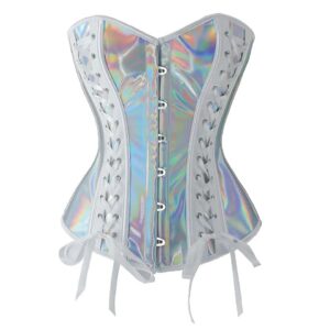 Gothic PU Leather Overbust Corset - Silver