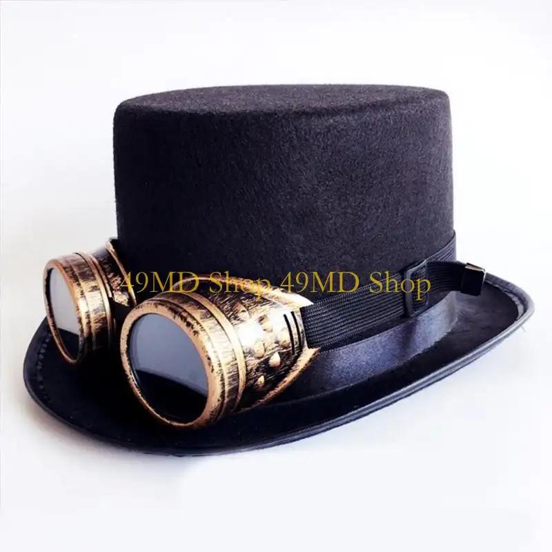 Steampunk Top Hat with Removable Goggles - Black